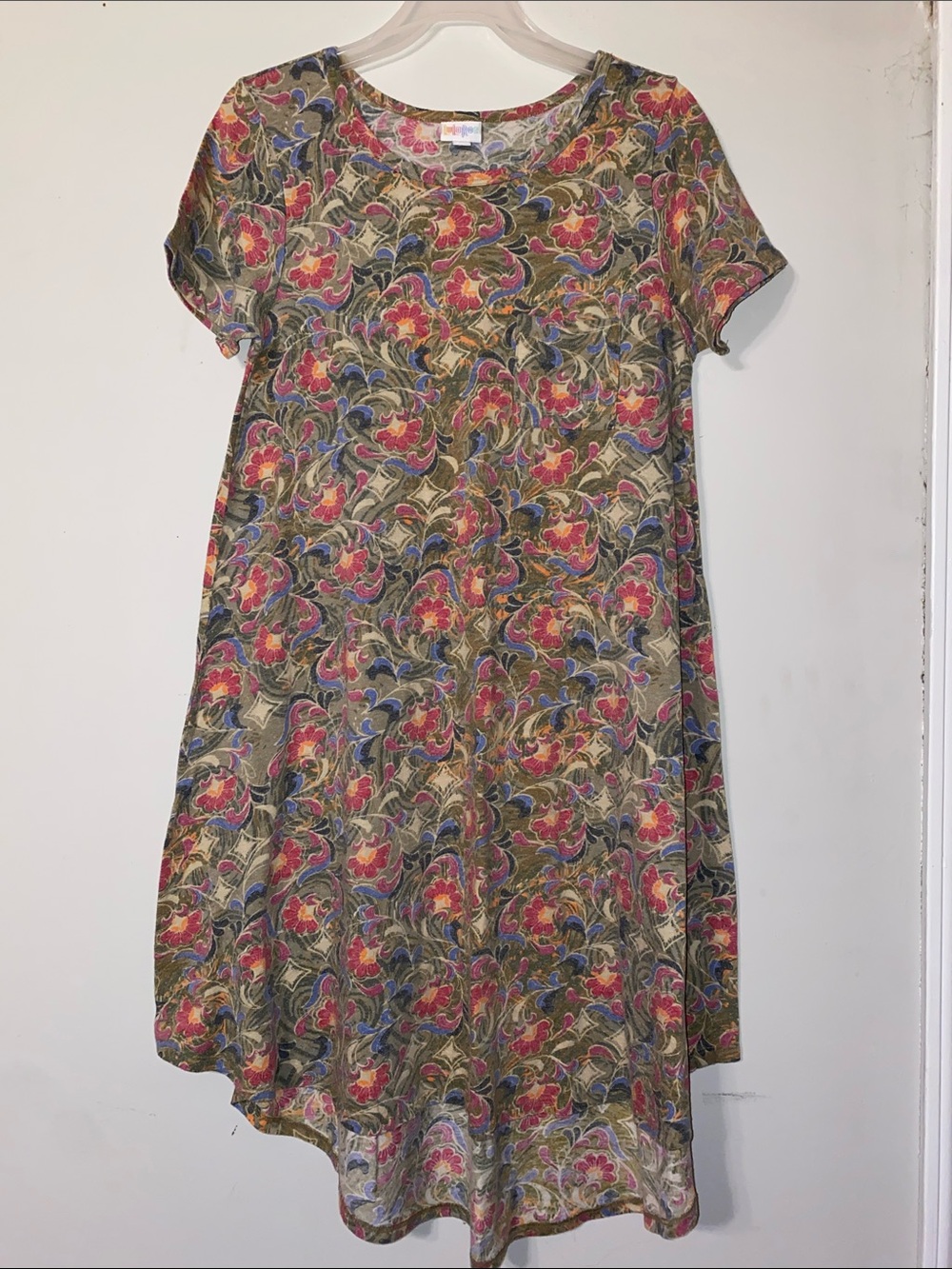LuLaRoe Floral Midi Dress in Olive, Pink, Blue